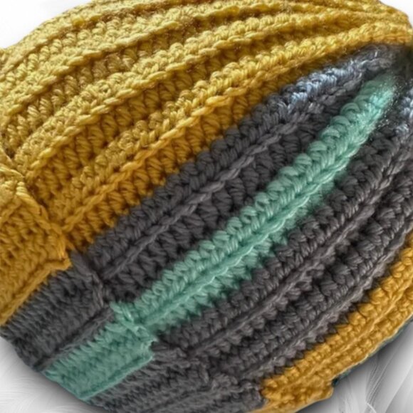 Knitted Hat Multi colored Handmade Crocheted Hat - Picture 8 of 9